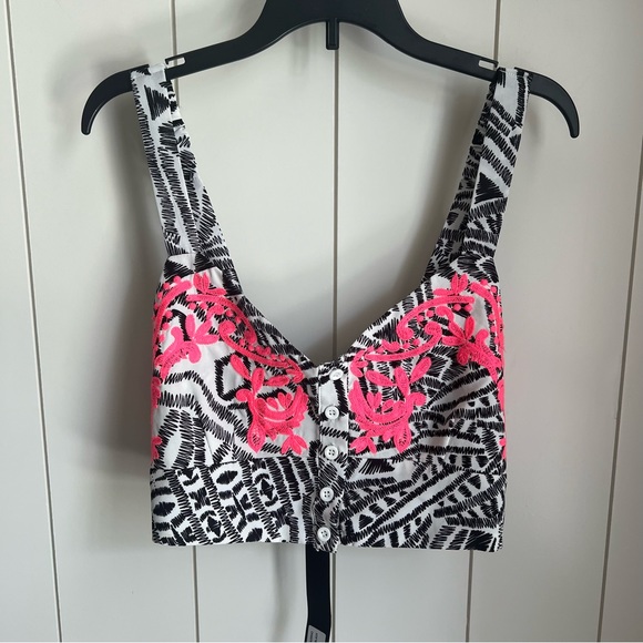 NWR LF Kiwi Tucker printed neon embroidered button down crop top - Picture 14 of 16